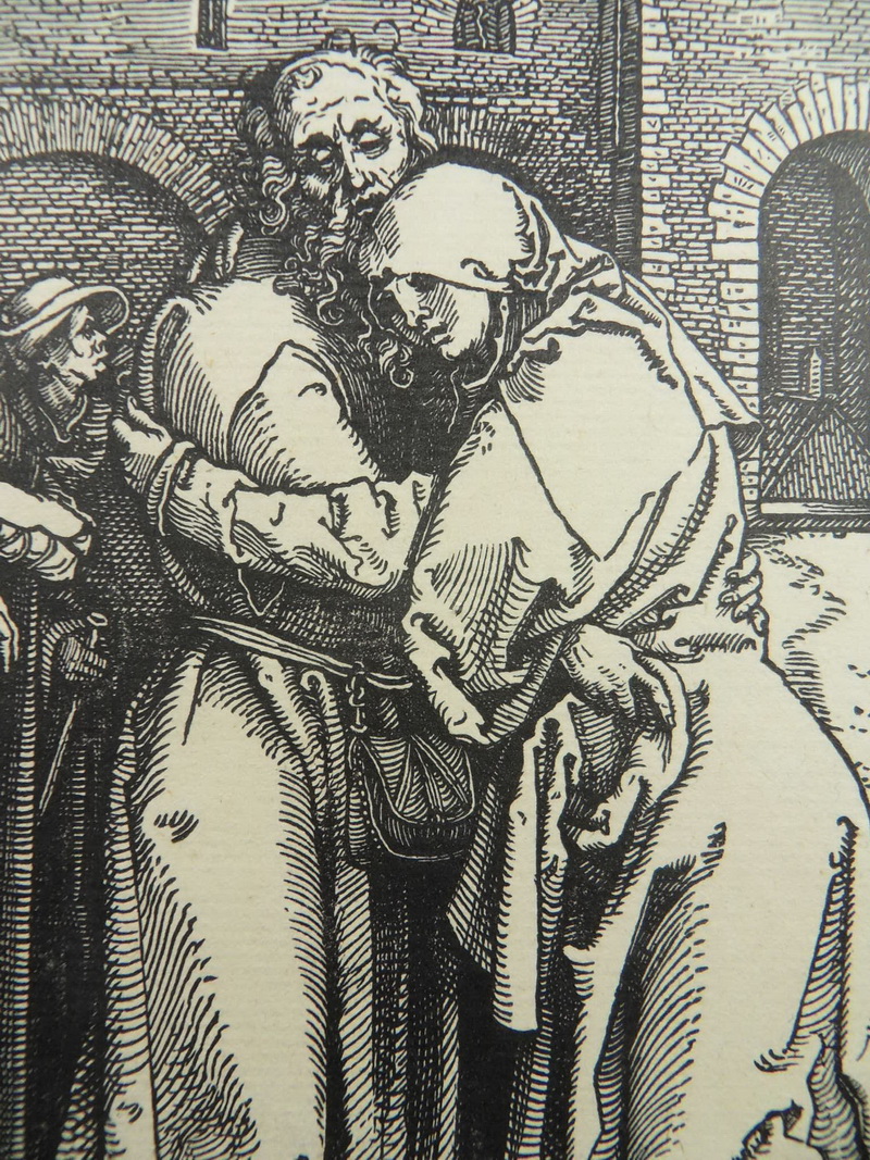 ORIG. WOODCUT AFTER ALBRECHT DURER JOACHIM + ANNE AT THE GOLDEN GATE 