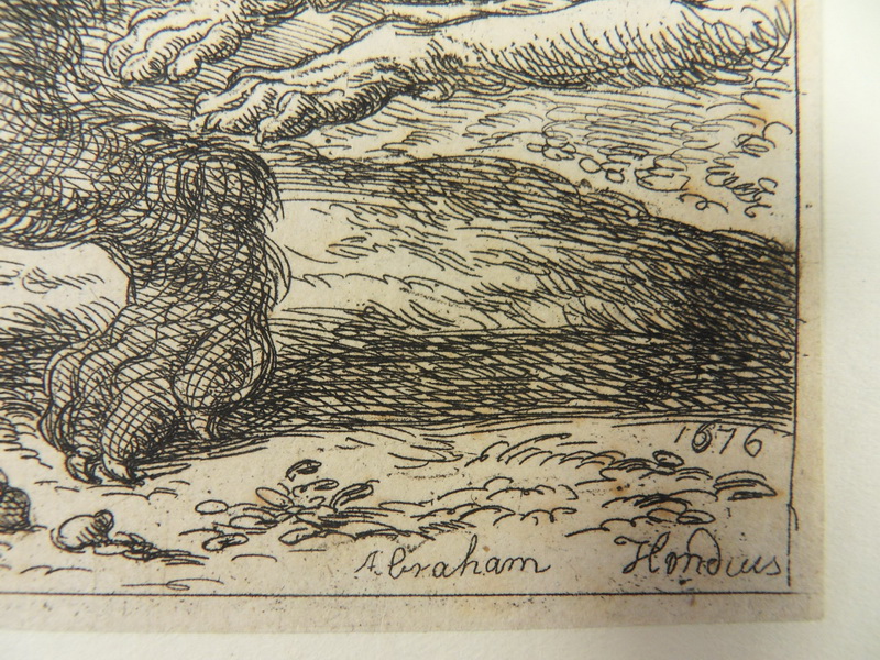 ABRAHAM HONDIUS RADIERUNG HUNDE JAGEN BÄR JAGD 1676 T